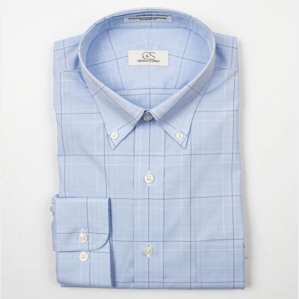 Blue Ground Square Box Check Button Down Collar Thumbnail