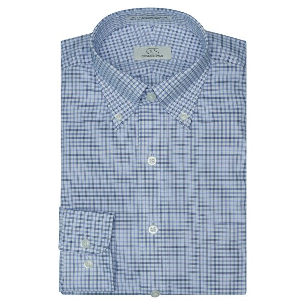 White Ground Blue Plaid Button Down Collar Thumbnail
